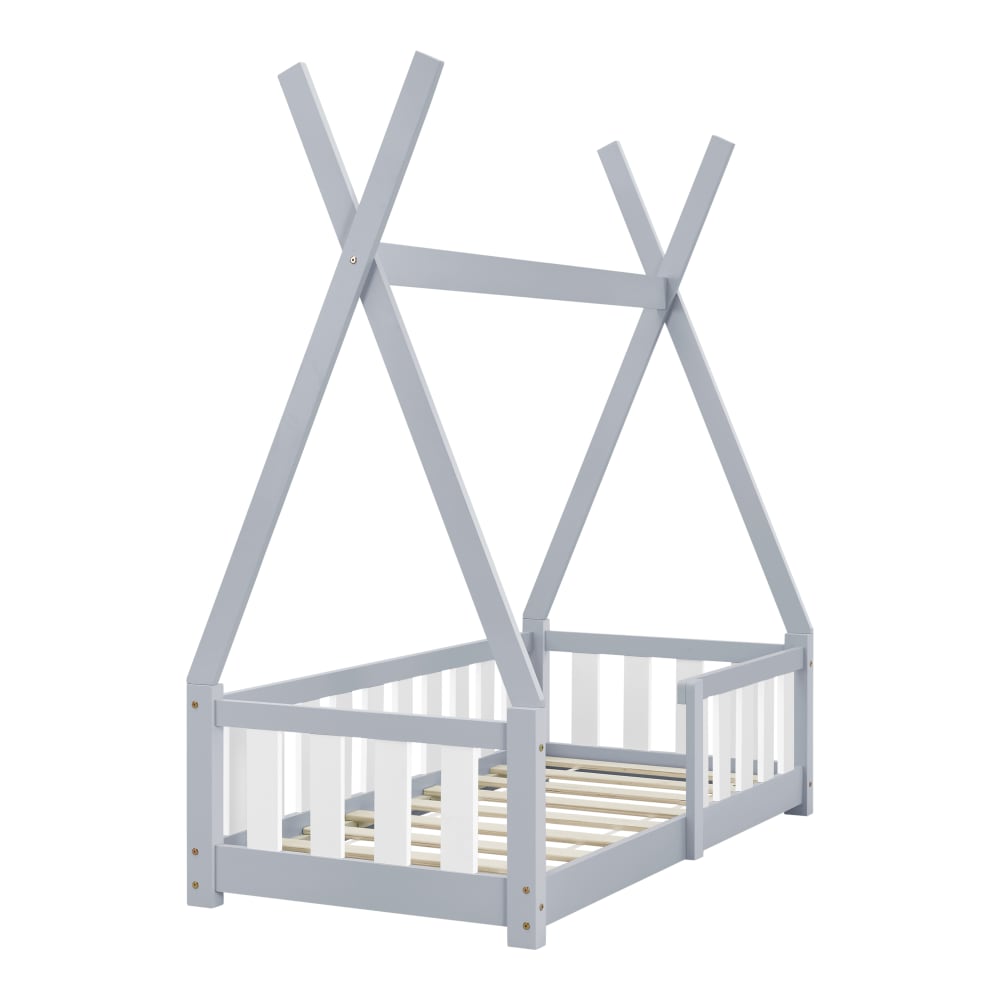 en casa Tipibett für Kinder aus Kiefernholz 70 x 140 cm, Hellgrau Baby -