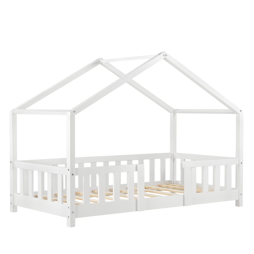 en casa Kinderbett mit Rausfallschutz aus Kiefernholz 80 x 160 cm, Weiß Weiß Baby