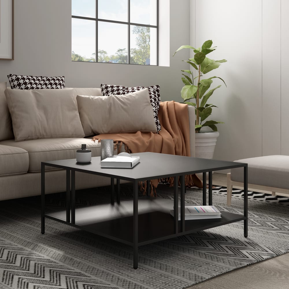 Couchtisch aus Metall 40 x 80 x 80 cm, in Schwarz - Maisons Du