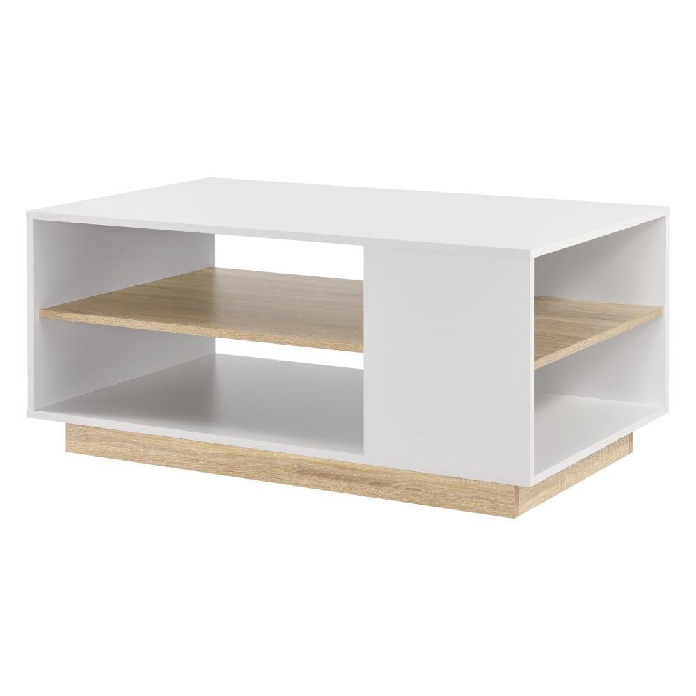 en casa Couchtisch in Holzoptik 46 x 100 x 60 cm, in Weiß und Naturfarbe Weiß Spanplatte