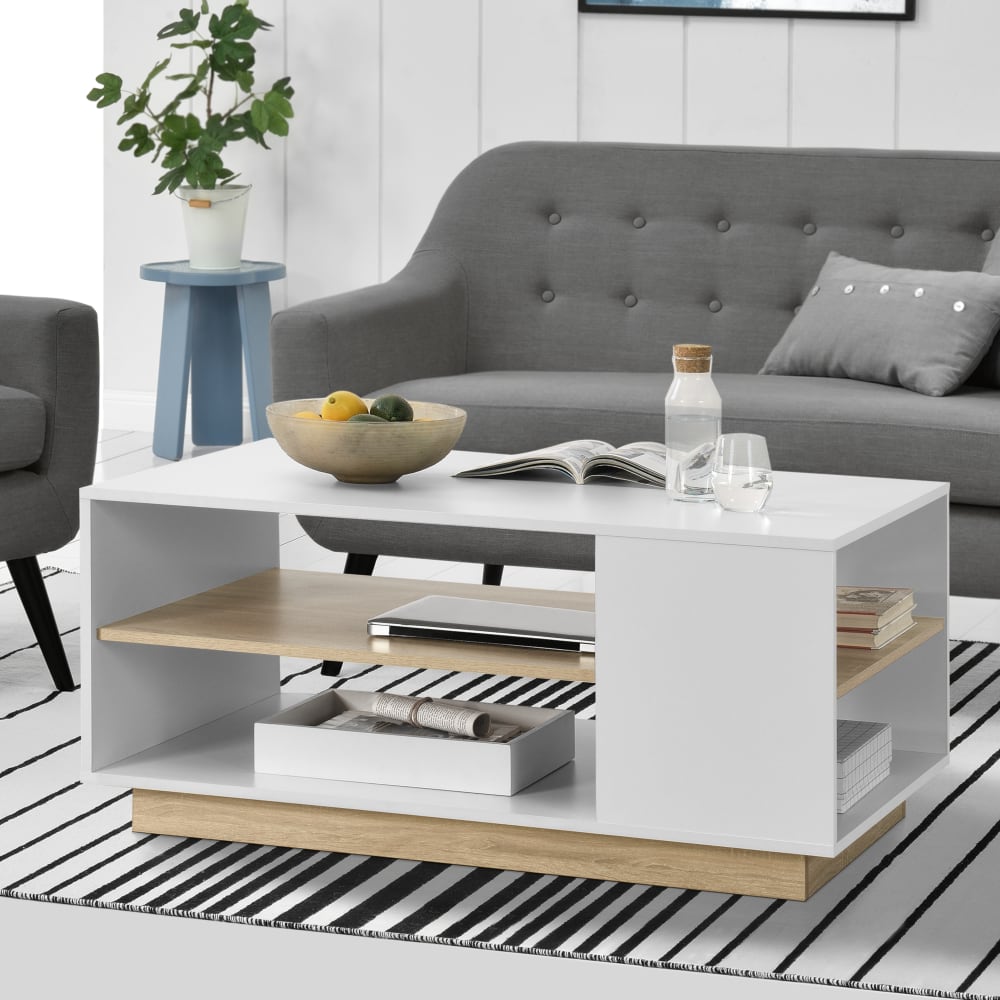 Couchtisch in Holzoptik 46 x 100 x 60 cm, in Weiß und Naturfarbe