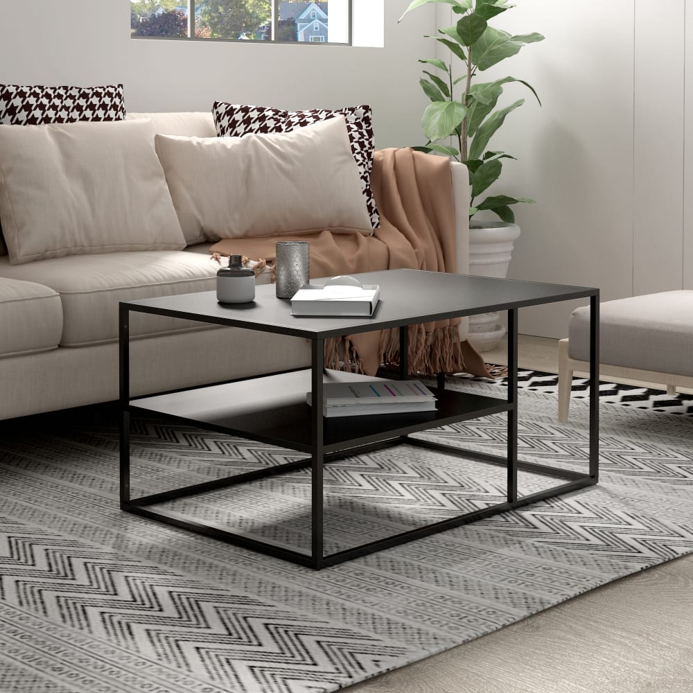 Couchtisch mit Ablage aus Metall 45 x 90 x 60 cm, in Schwarz -