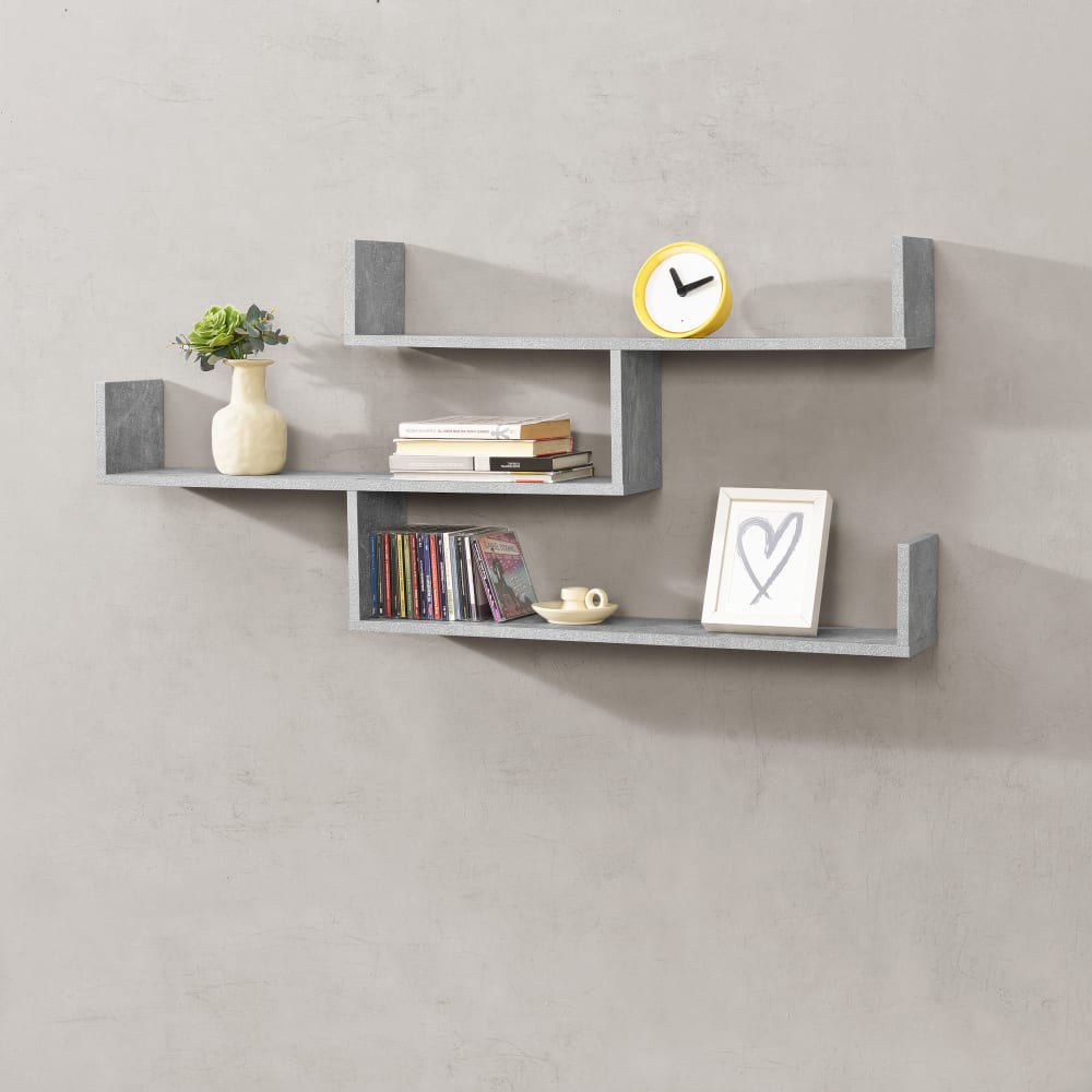 Wandregal mit 3 Ablagen in Holzoptik 55 x 119 x 18 cm, in Grau -