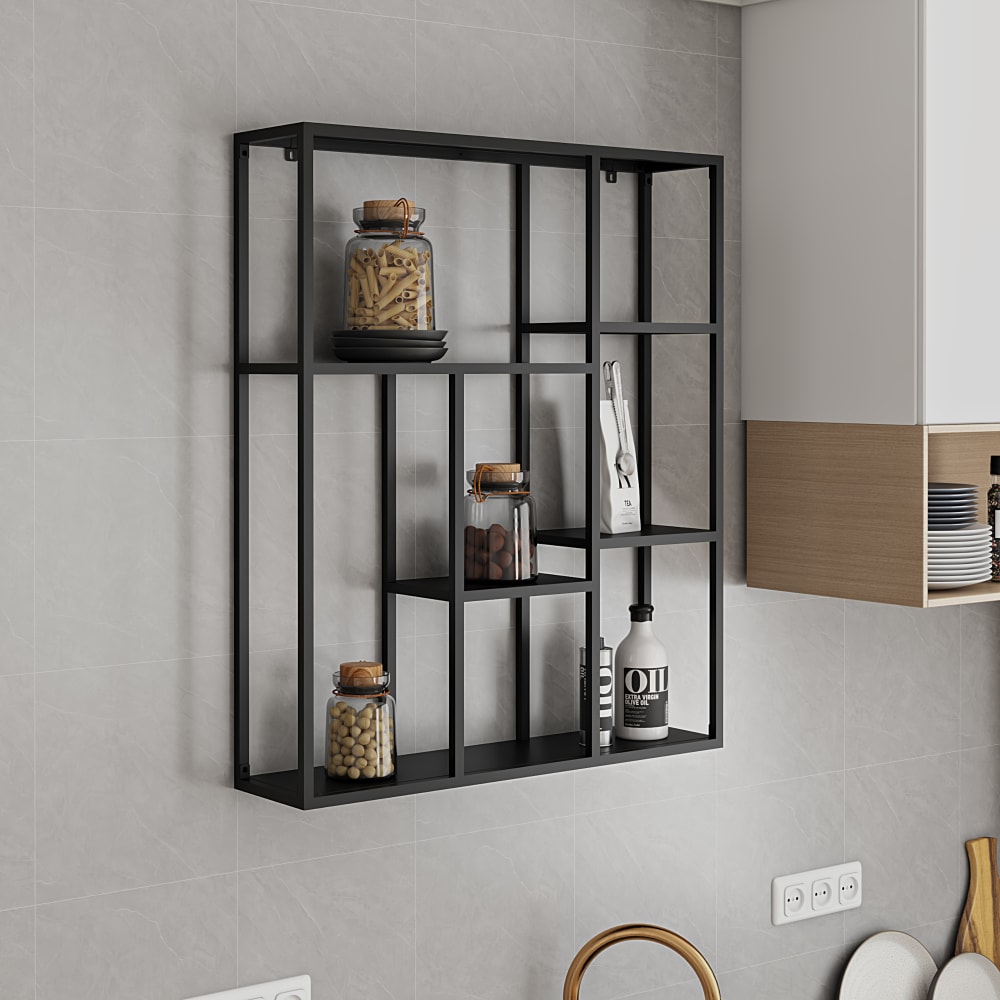 Wandregal aus Metall 90 x 75 x 18 cm, in Schwarz - Maisons Du