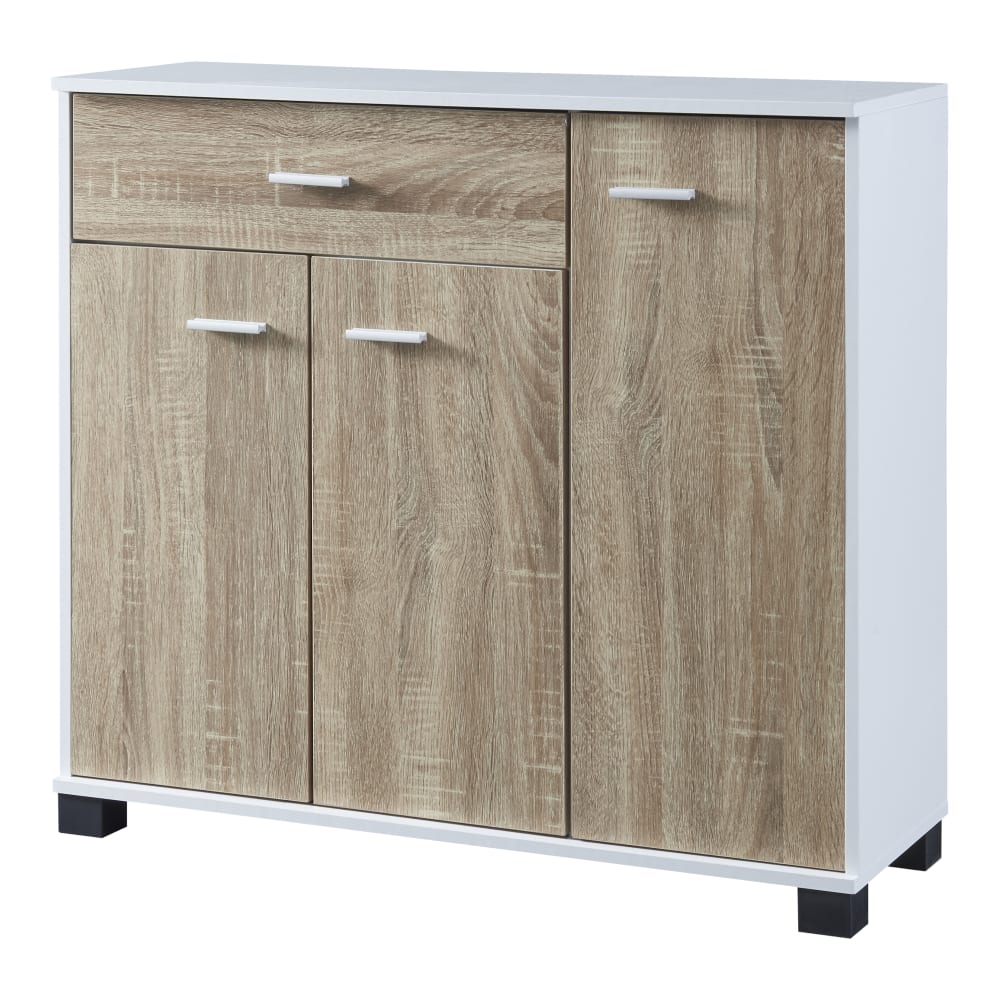 en casa Sideboard in Holzoptik 72 x 80 x 28 cm, in Weiß und Naturfarbe Braun Spanplatte
