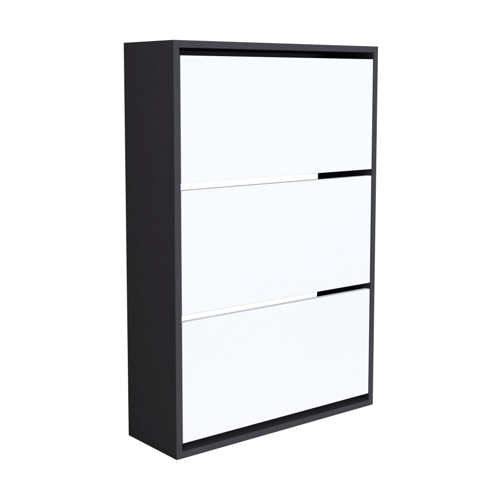 en casa Schuhschrank in Holzoptik 110 x 74 x 24 cm, in Anthrazit und Weiß Weiß Spanplatte
