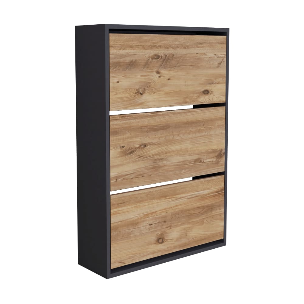 en casa Schuhschrank in Holzoptik 110 x 74 x 24 cm, Anthrazit und Naturfarbe Braun Spanplatte