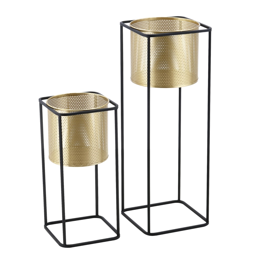 en casa Blumentopf Ständer 2-teilig aus Metall, Schwarz und Goldfarben Gold Metall