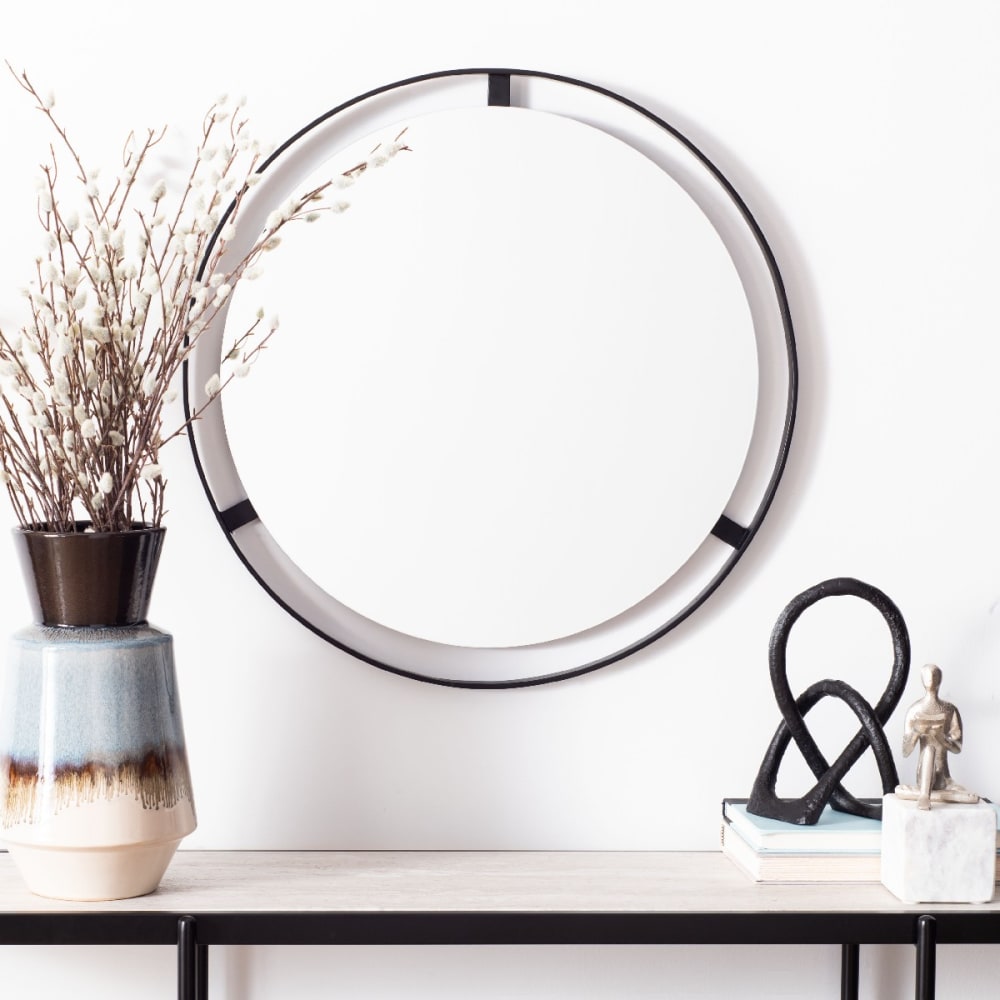 Miroir en fer/verre/mdf, noir mat