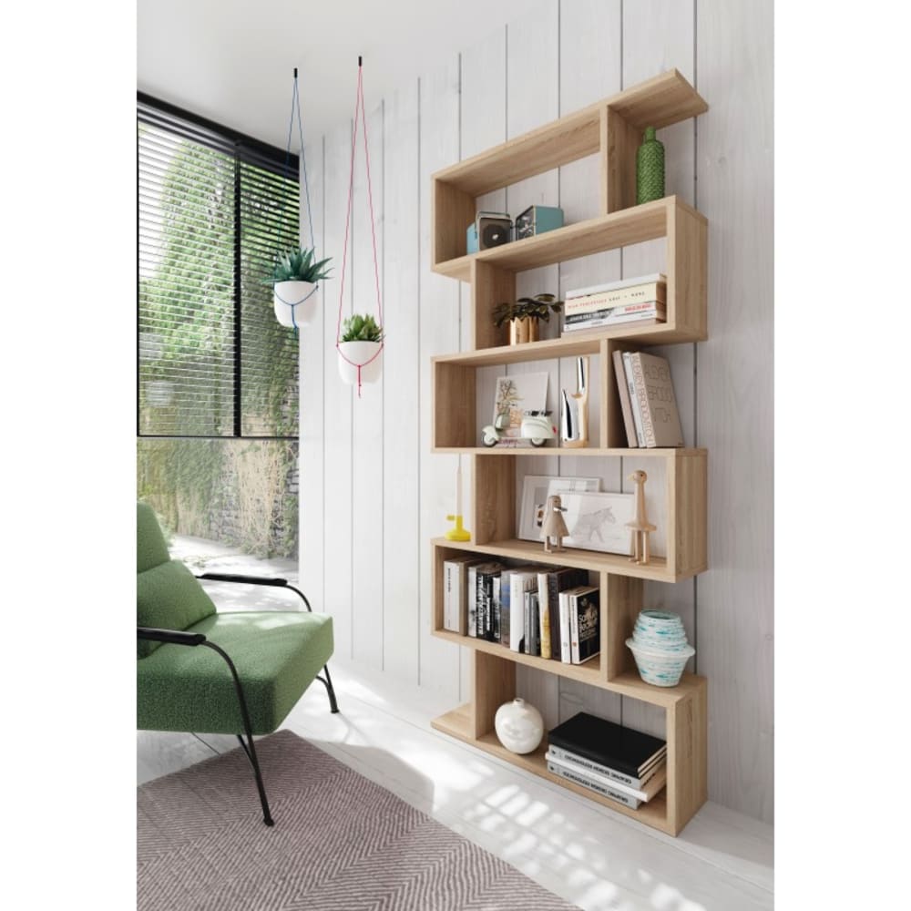 Bibliothèque avec  6 compartiments effet bois - H192 x L80 cm