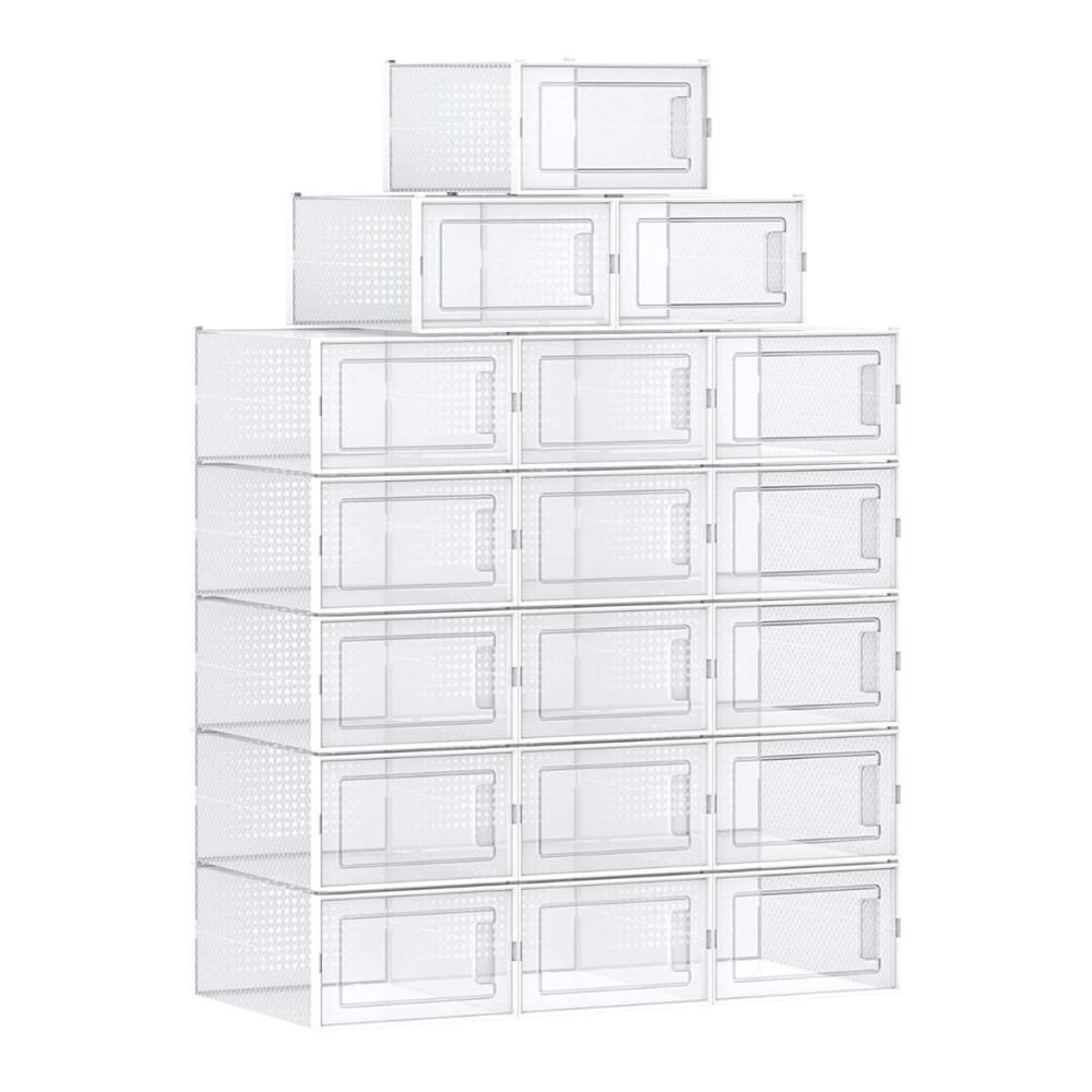 Calicosy Set aus 18 stapelbaren Schuhkartons aus transparentem Kunststoff Weiß Pvc - Polyvinlychlorid