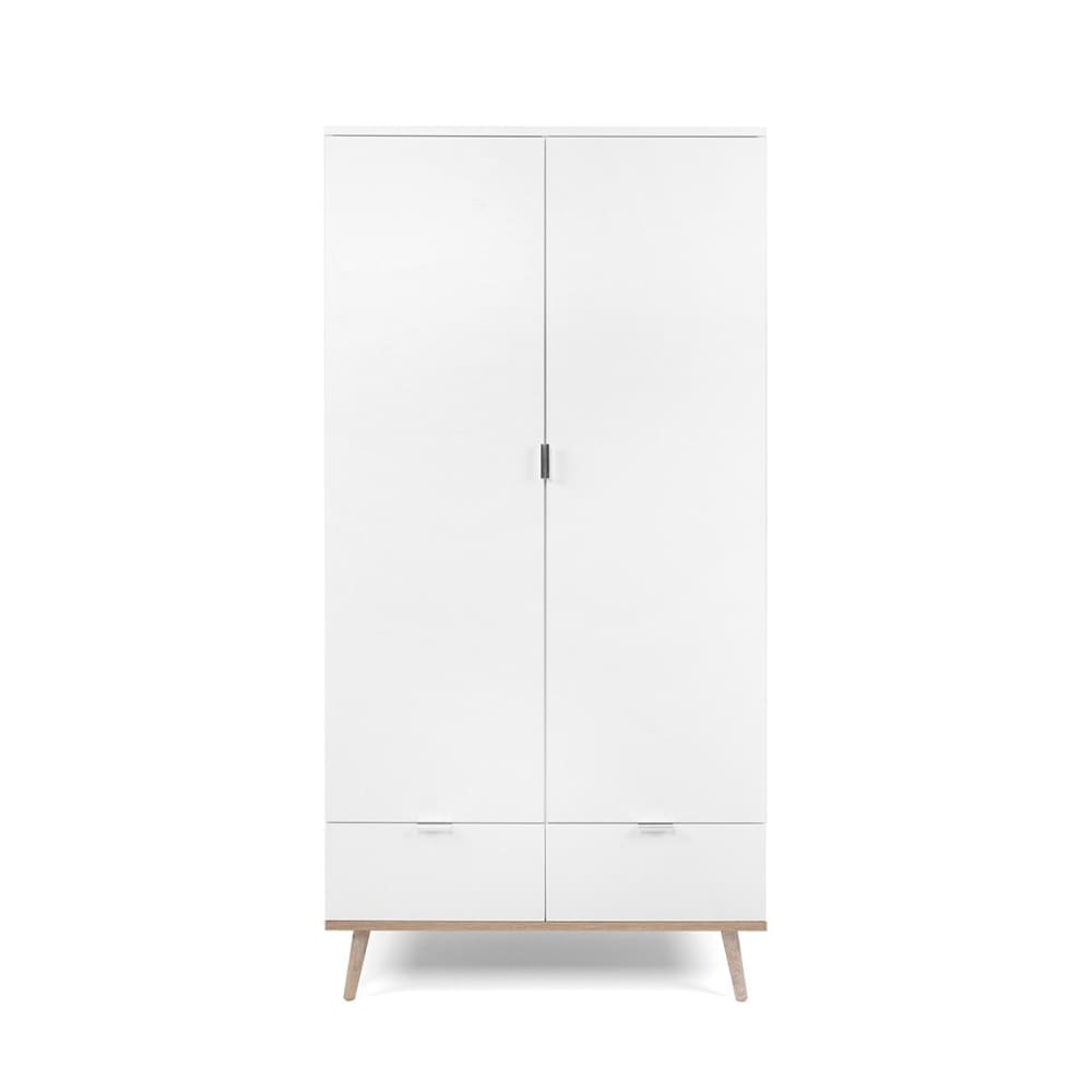 Armoire 2 portes 2 tiroirs + barre penderie H180 x L90 cm - Blanc