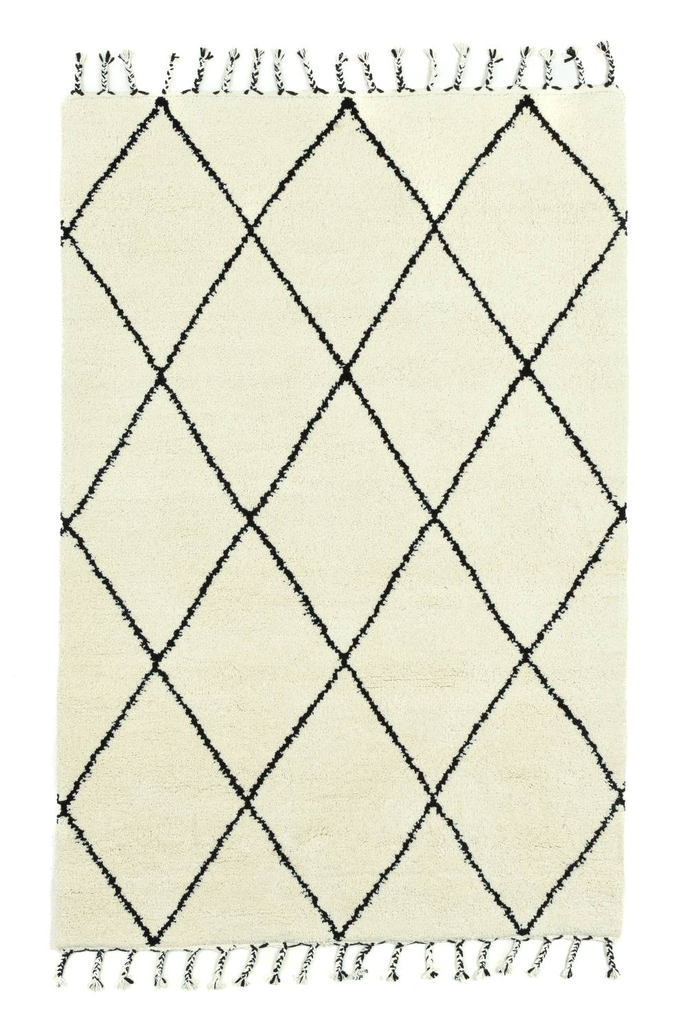 THEKO Tapis berbère en laine vierge - noué main - noir et blanc 170x240 cm