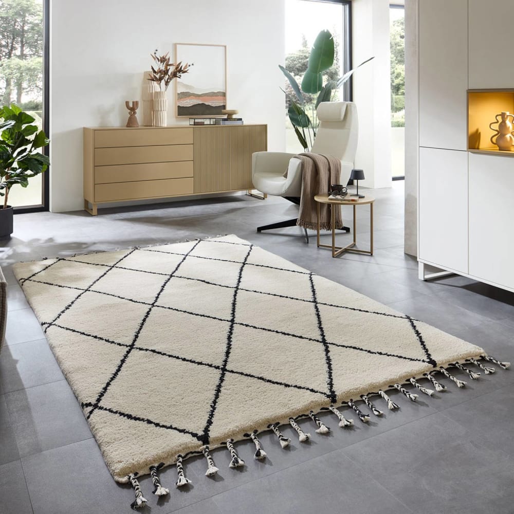 Tapis berbère en laine vierge - noué main - noir et blanc 170x240 cm - Maisons du Monde