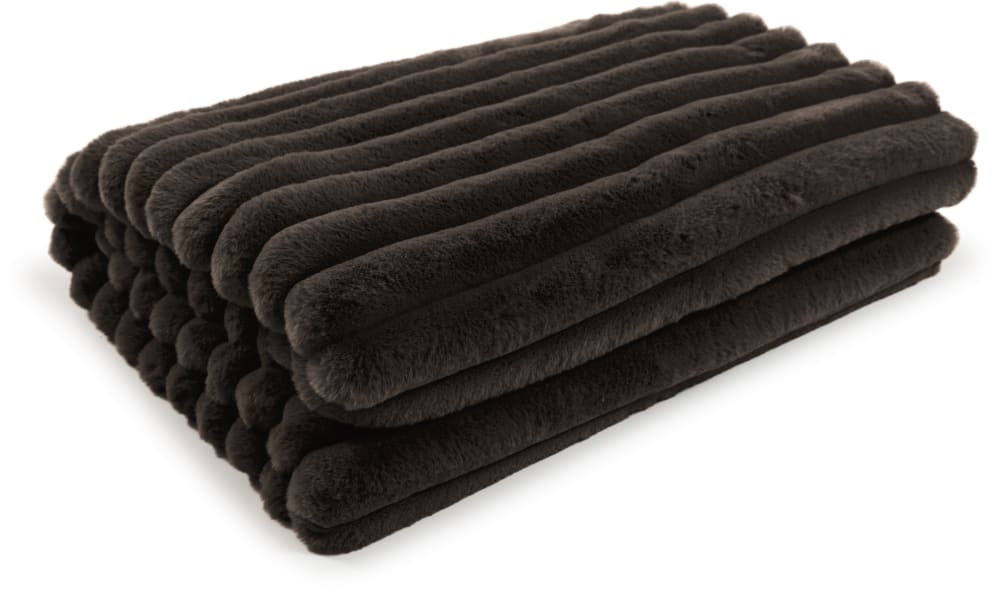Plaid velours cotelé moelleux imitation fourrure anthracite - 140x200 - Maisons du Monde