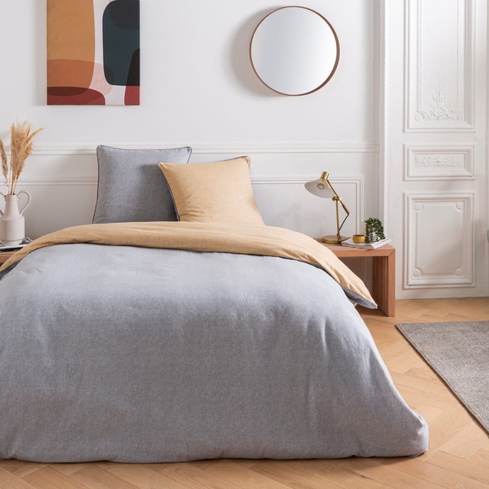 Drap housse en flanelle coton uni gris 140x190cm — vue 3