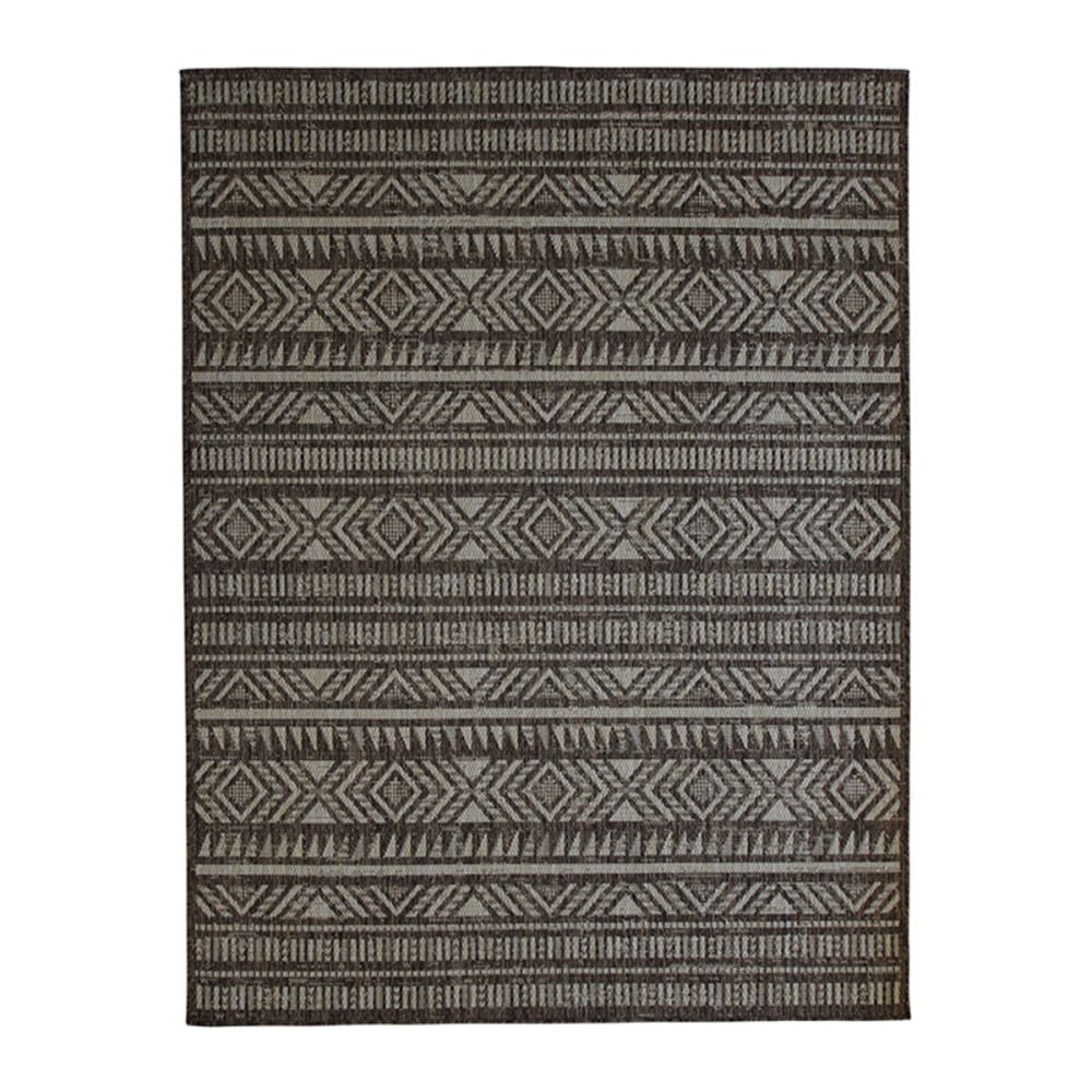 Tapis extérieur intérieur aspect jute motif ethnique marron 195x275