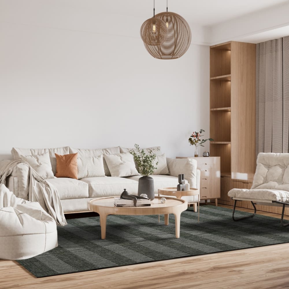 Tapis intérieur-extérieur aspect jute motif lignes vert 133x170 - Maisons du Monde