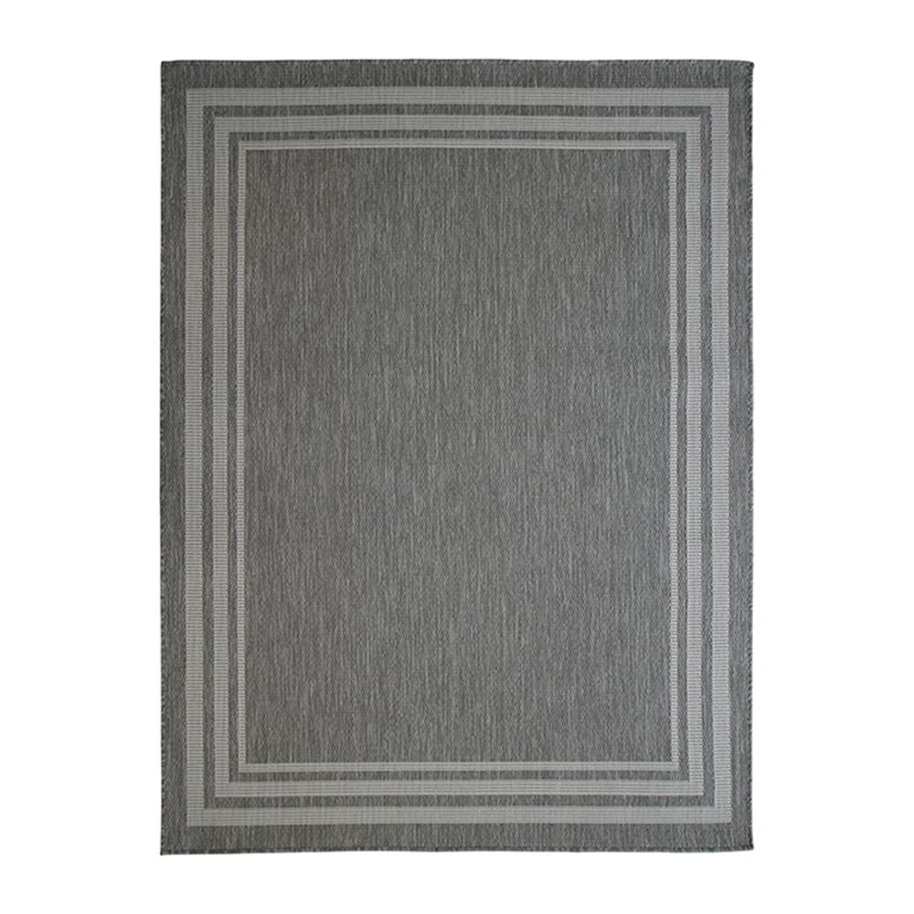 Tapis extérieur intérieur aspect jute motif cadre gris clair 195x275