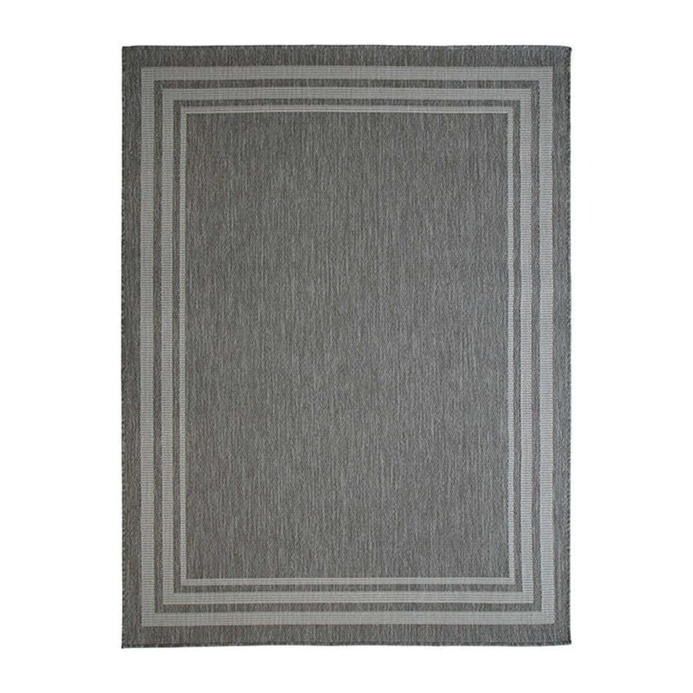 Tapis intérieur-extérieur aspect jute motif cadre gris clair 133x170