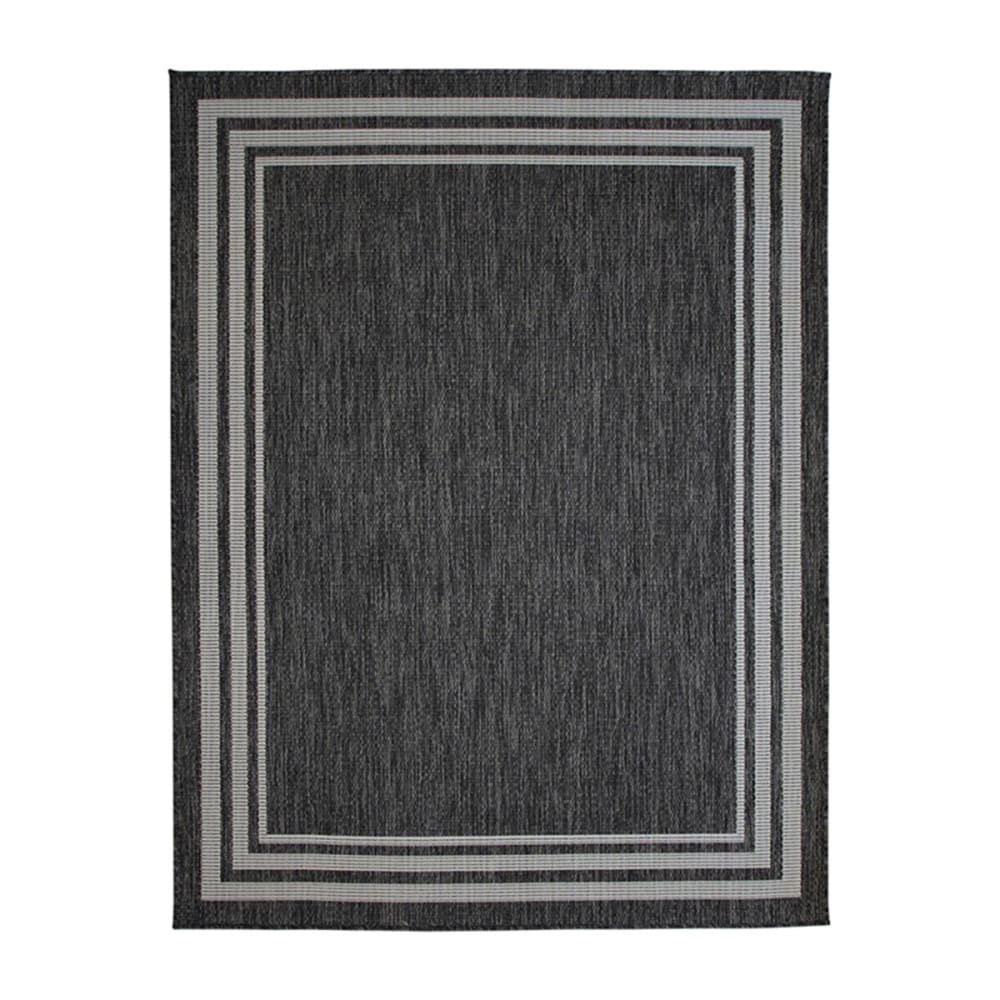 Tapis extérieur intérieur aspect jute motif cadre noir 133x170