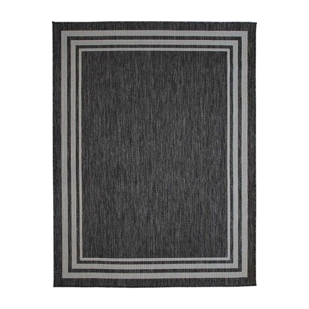 Tapis intérieur-extérieur aspect jute motif cadre noir 133x170