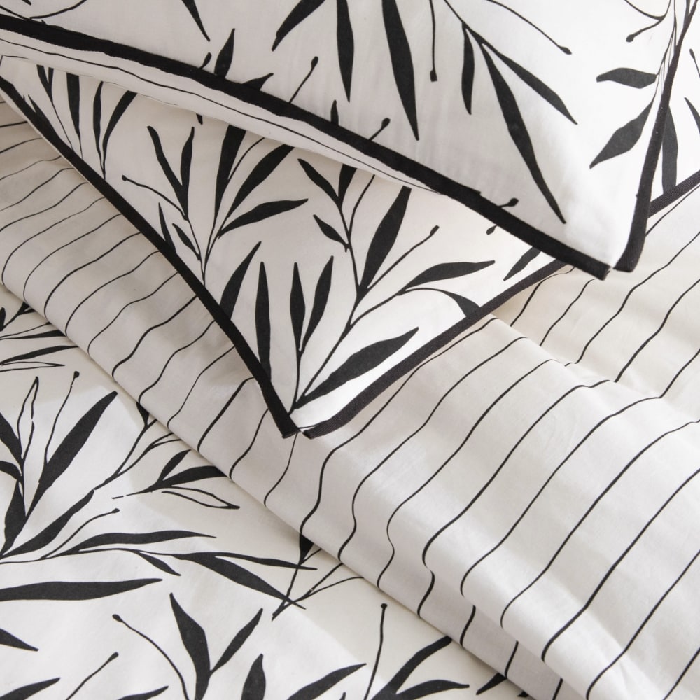 Parure de lit 2 personnes feuillage et rayures coton 240x220cm - Maisons du Monde
