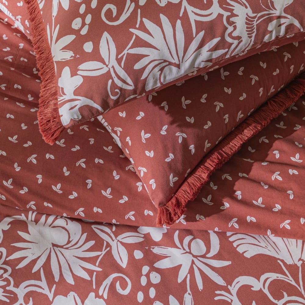Parure de lit 2 personnes floral à franges coton 240x220cm - Maisons du Monde