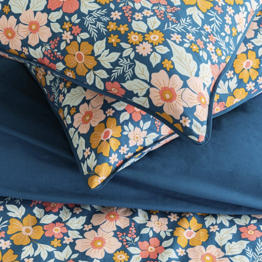 Parure de lit 2 personnes coton imprimé bleu 260x240cm — vue 3
