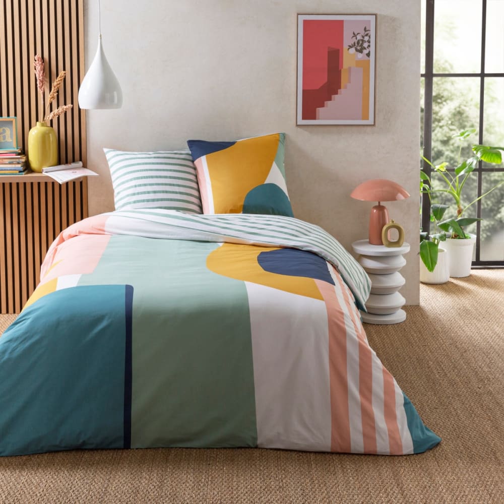 Parure de lit 2 personnes géométrique à rayures 260x240cm