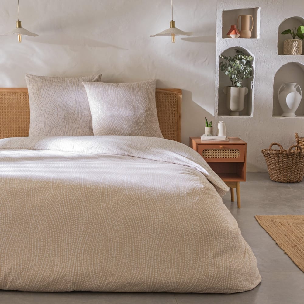 Parure de lit 2 personnes coton  imprimé beige 240x220cm