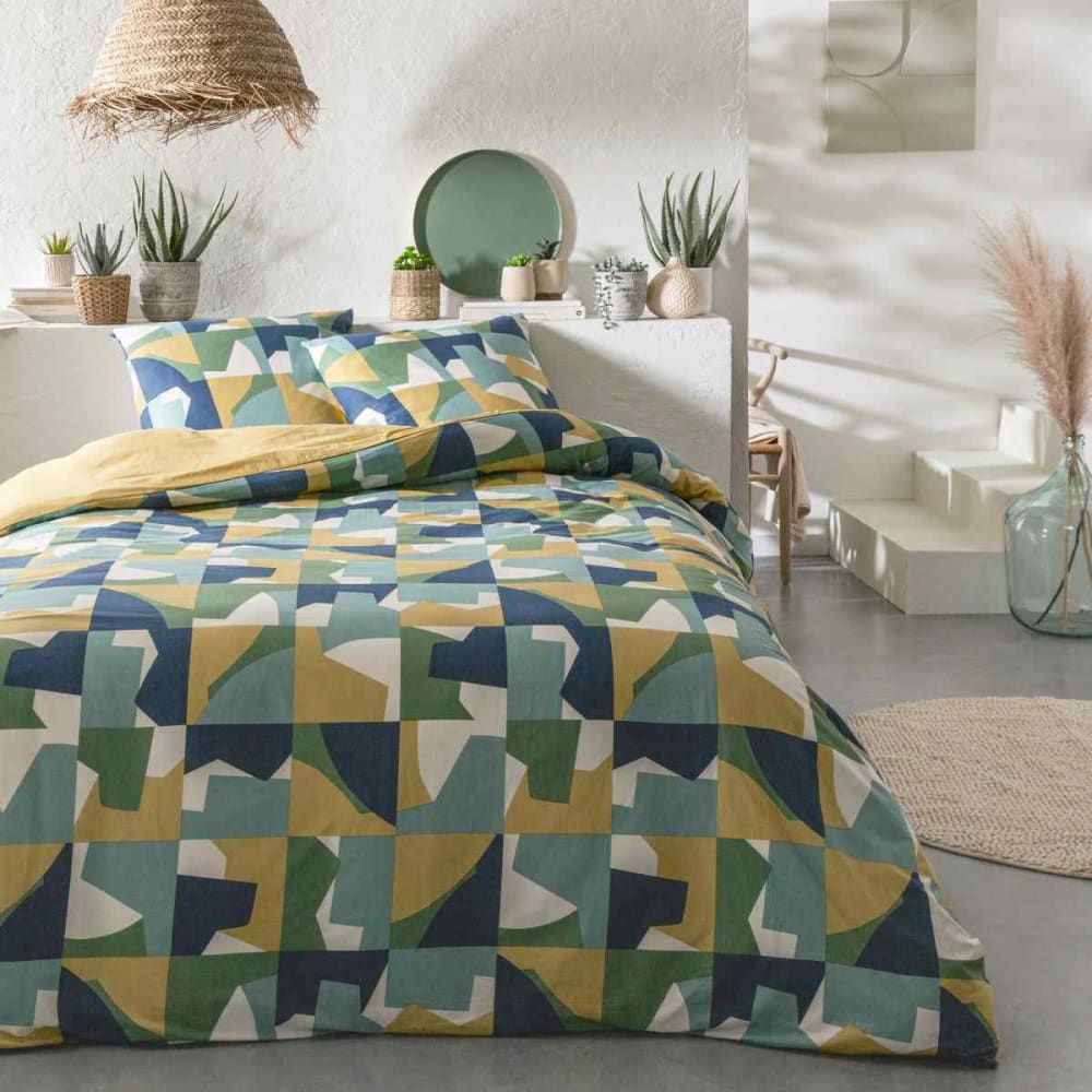 Parure de lit 2 personnes géométrique coton  260x240cm