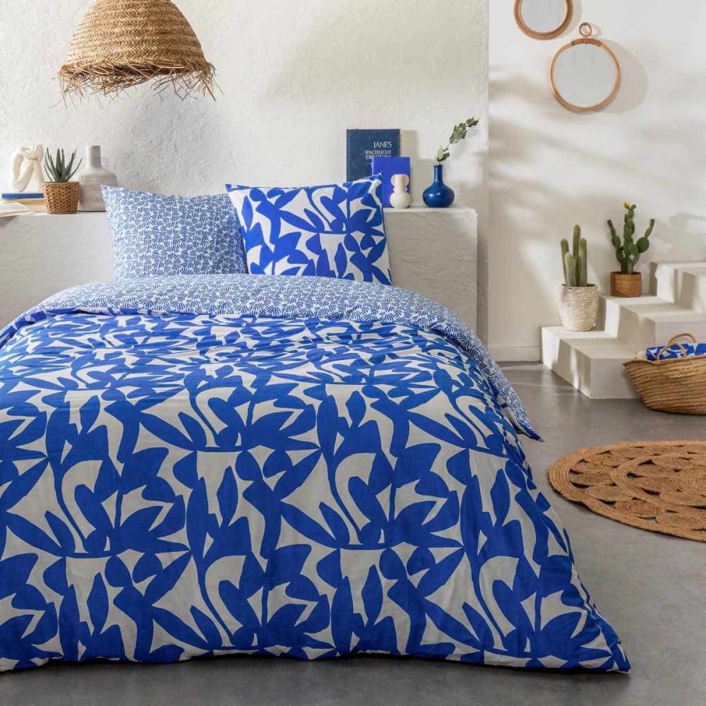 Parure de lit 2 personnes coton  imprimé bleu 240x220cm