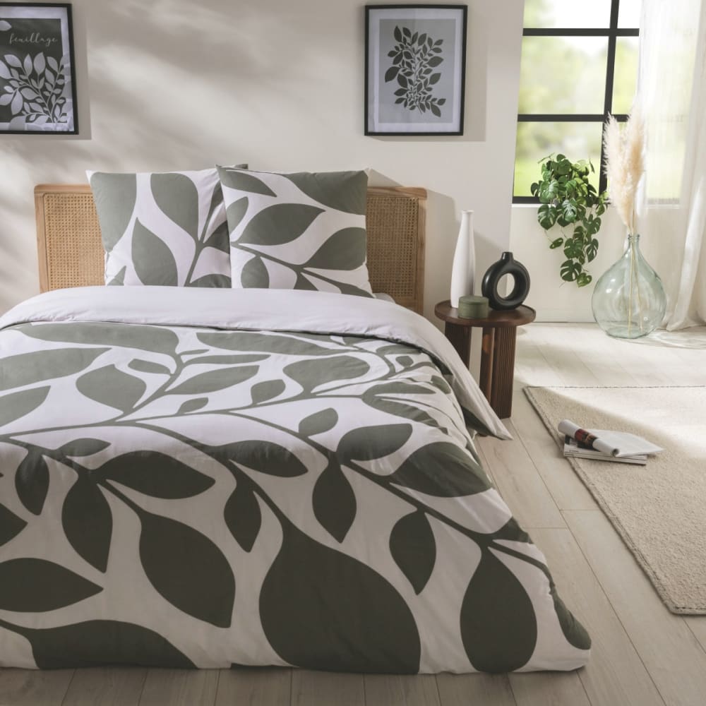 Parure de lit 2 personnes coton  imprimé vert 240x220cm