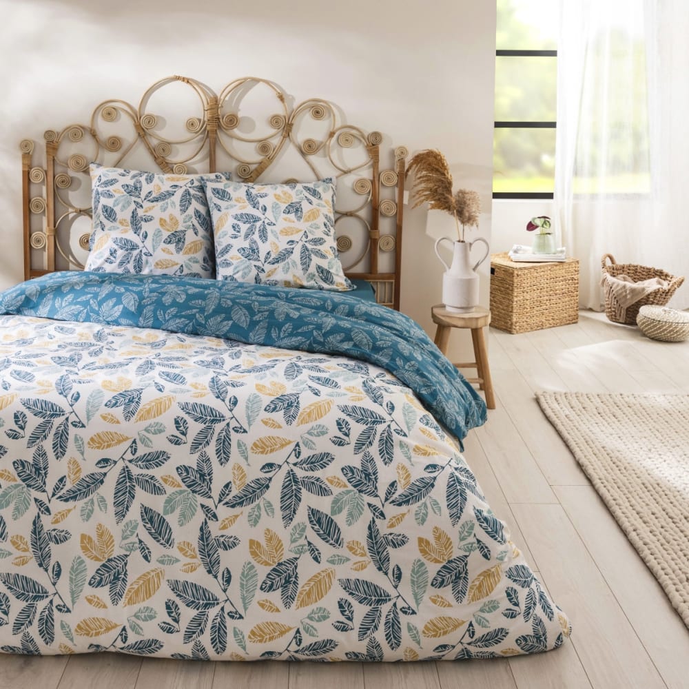 Parure de lit 2 personnes coton  imprimé bleu 240x220cm