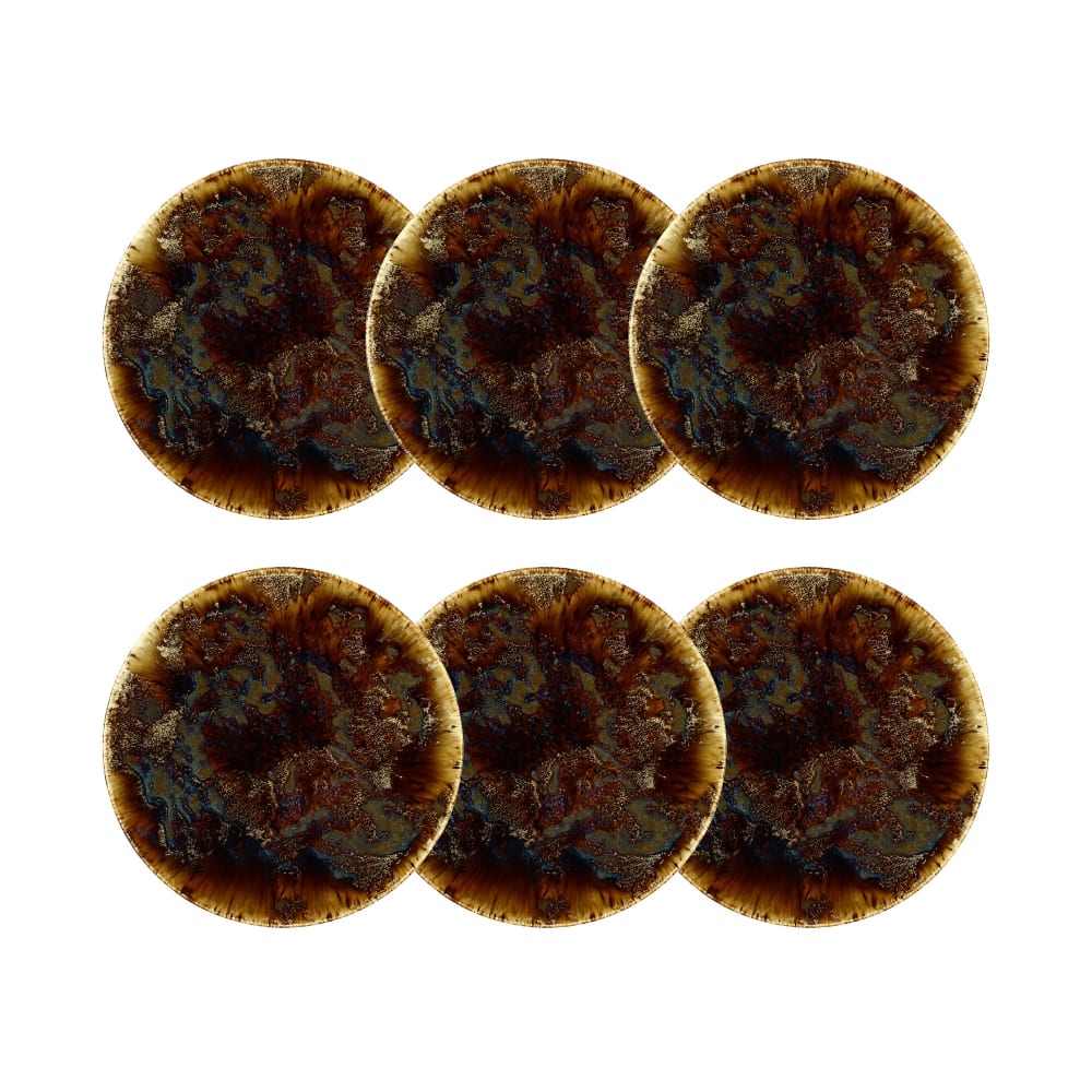 Lot de 6 assiettes à dessert en porcelaine marron 20cm Lot de 6 assiettes à dessert en porcelaine marron 20cm