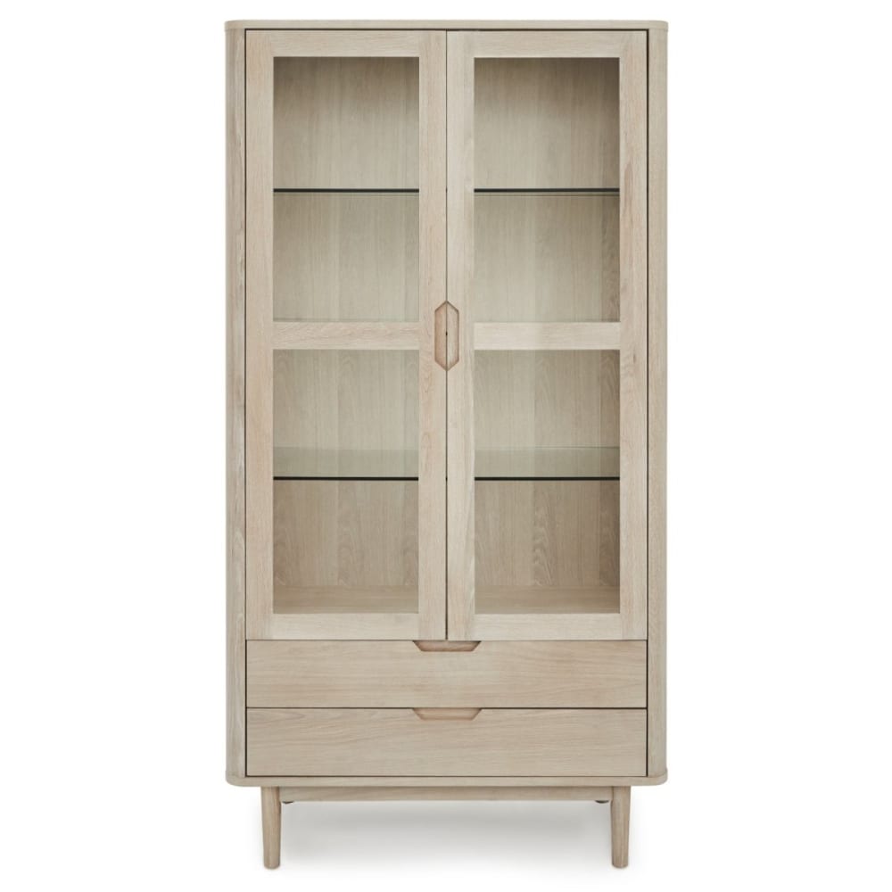 Vitrine 2 portes 2 tiroirs en chêne massif clair