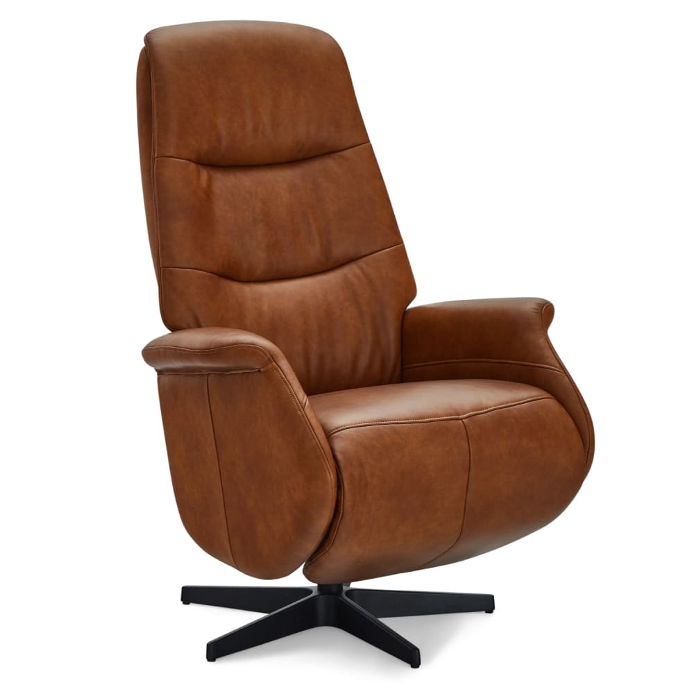 Fauteuil+relax+pivotant+en+cuir+marron