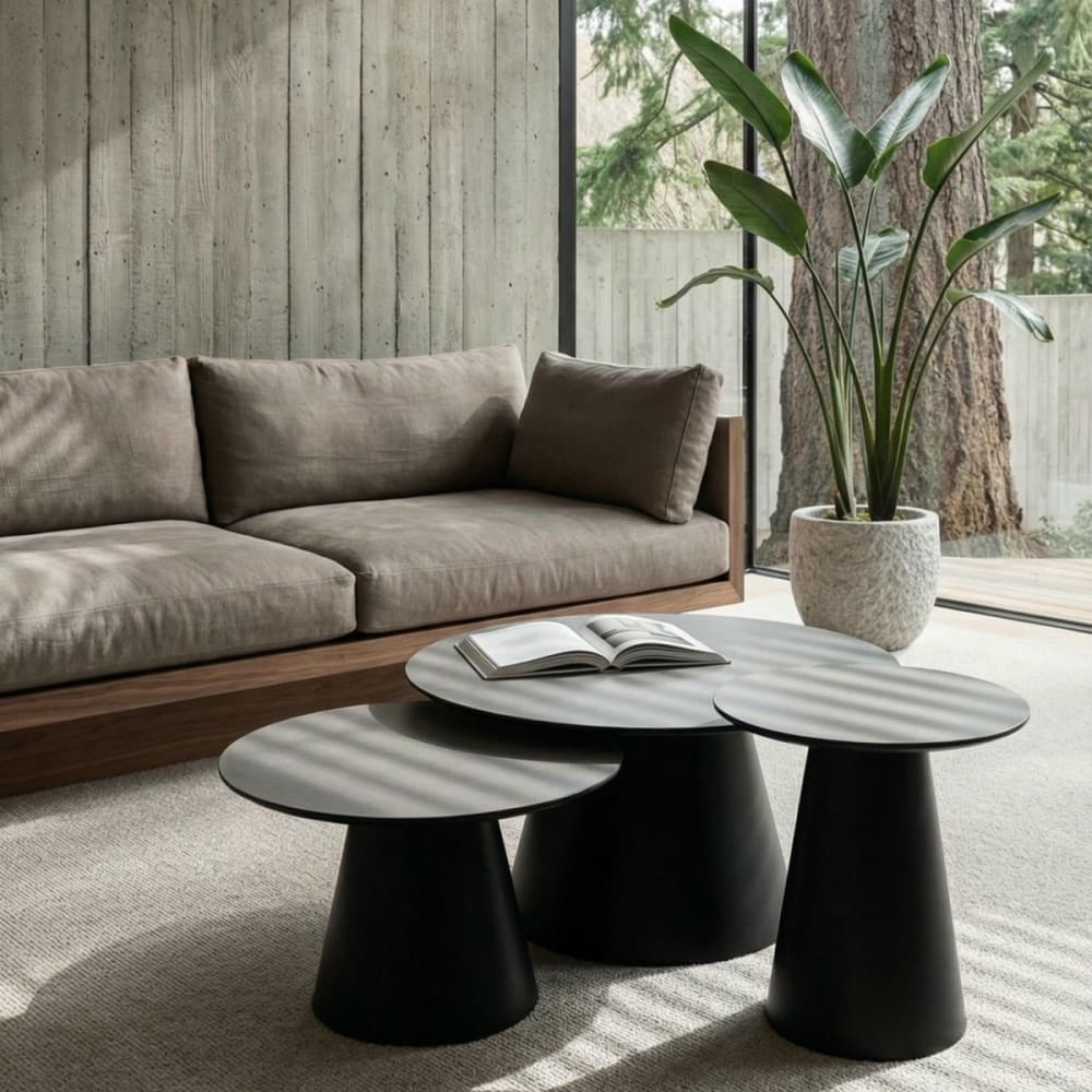 Table basse ronde style scandinave gris