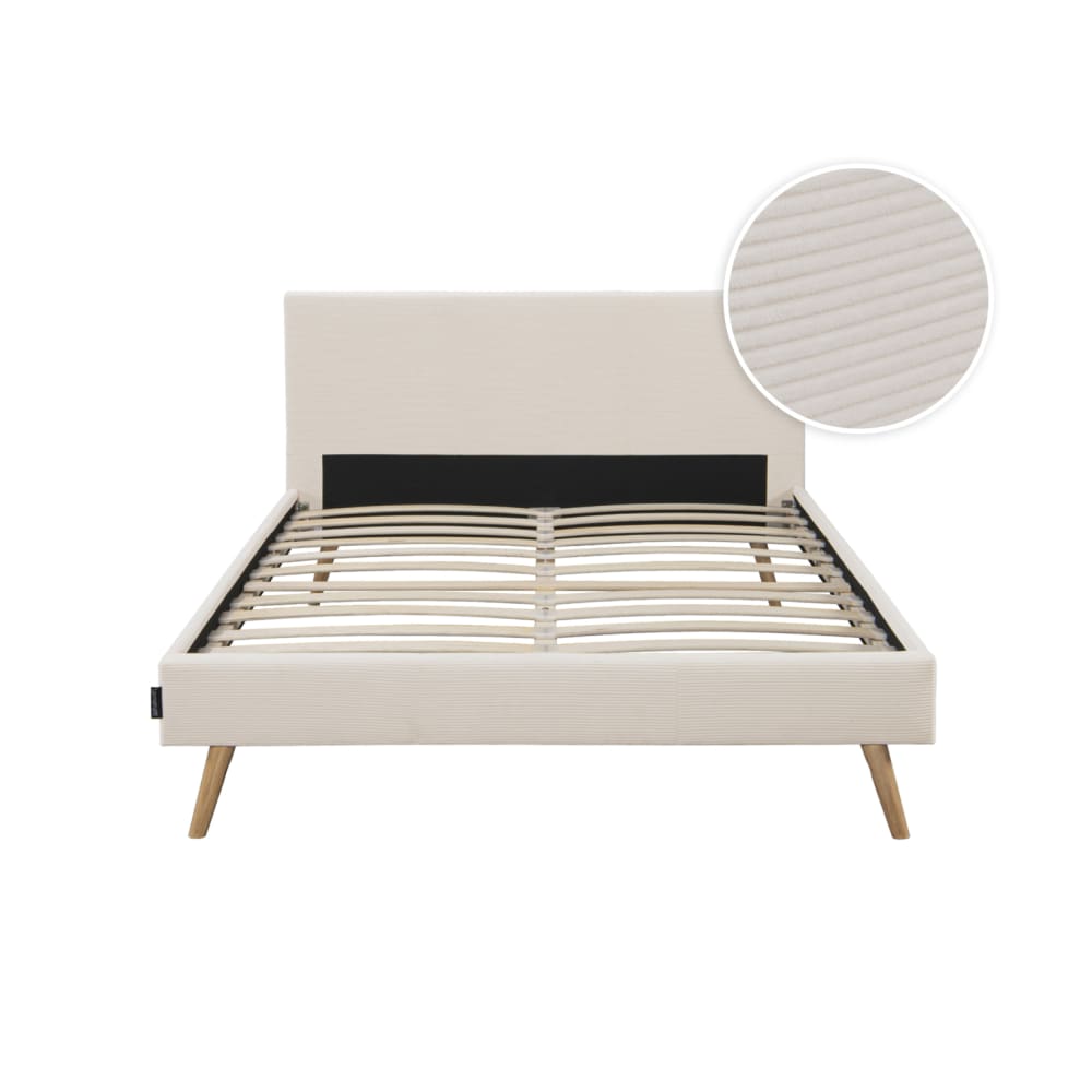 Cadre de lit scandinave en velours côtelé avec pieds bois - 140x190cm