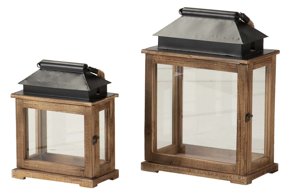Set de 2 faroles marron de madera 38 30x22 17x52 37cm