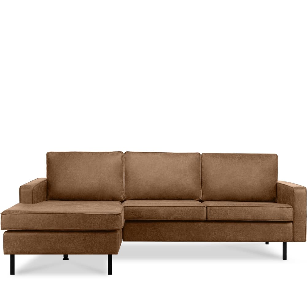 KONSIMO Loft Ecksofa links 4 Sitzer aus Leder und Mikrofaser, braun - Leder