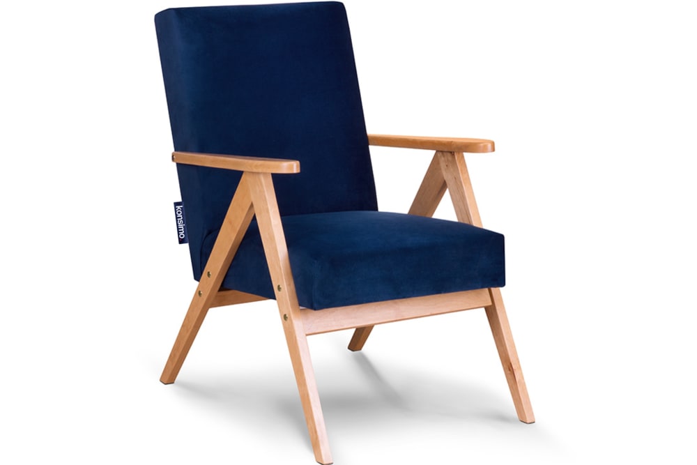 KONSIMO Vintage Sessel gepolstert Echtholz-Rahmen, dunkelblau style vintage - Stoff