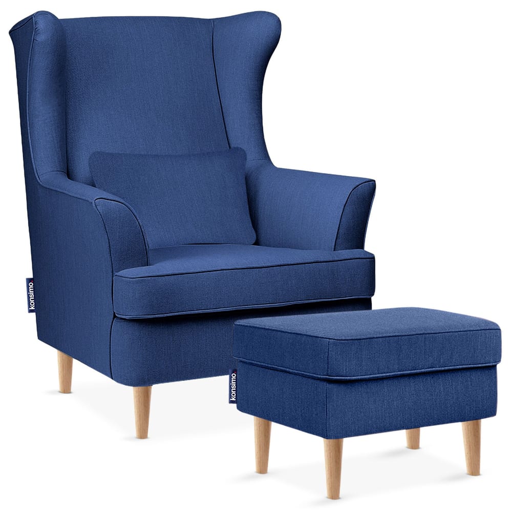 KONSIMO Klassischer Sessel mit Sitzhocker, blau style landhaus - Stoff