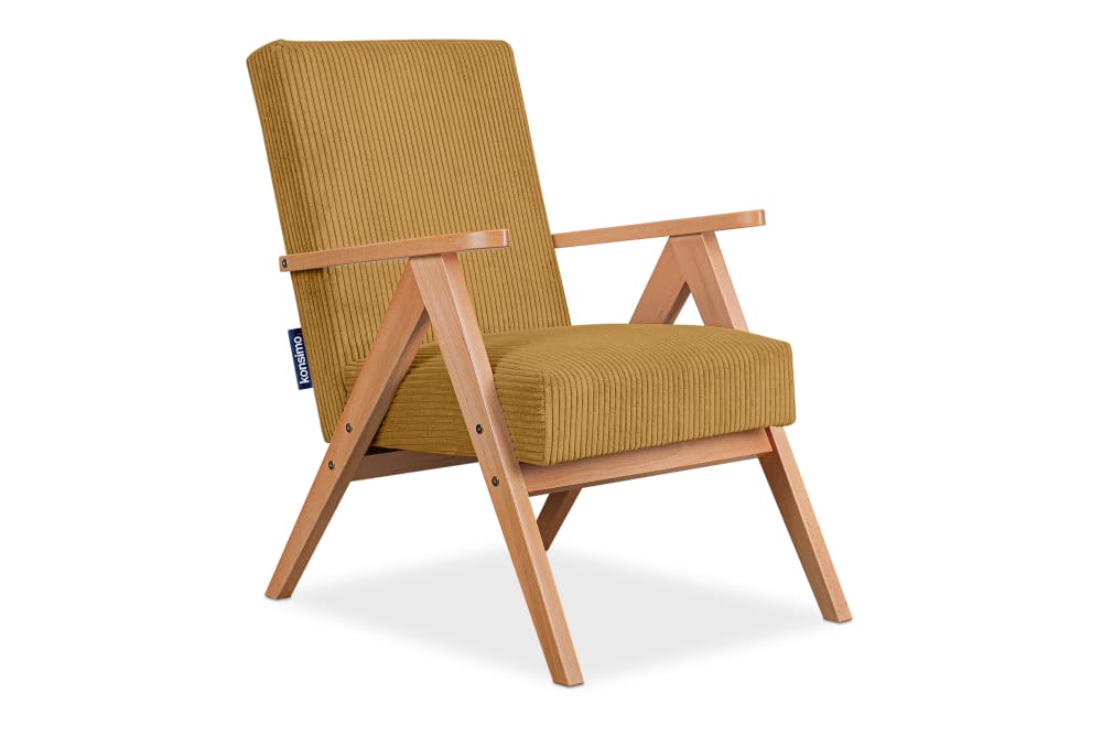KONSIMO Vintage Sessel gepolstert Echt-Holz-Rahmen, dunkelblau - Stoff