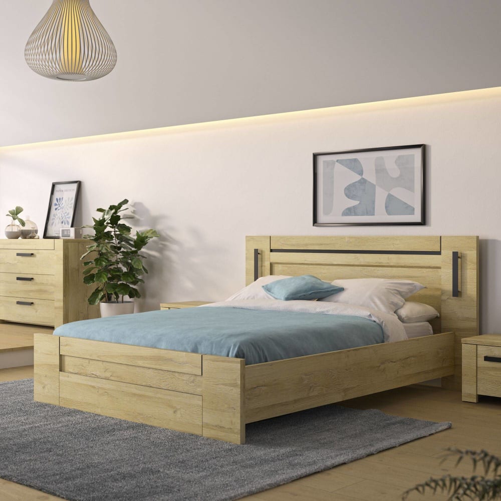 Lit effet bois clair 180 x 200 cm - Maisons du Monde