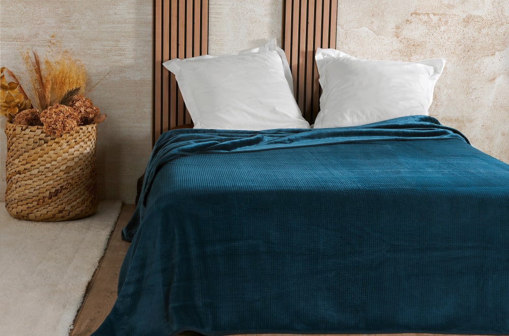 Couvre lit velours gaufré - 240x260cm - Bleu marine