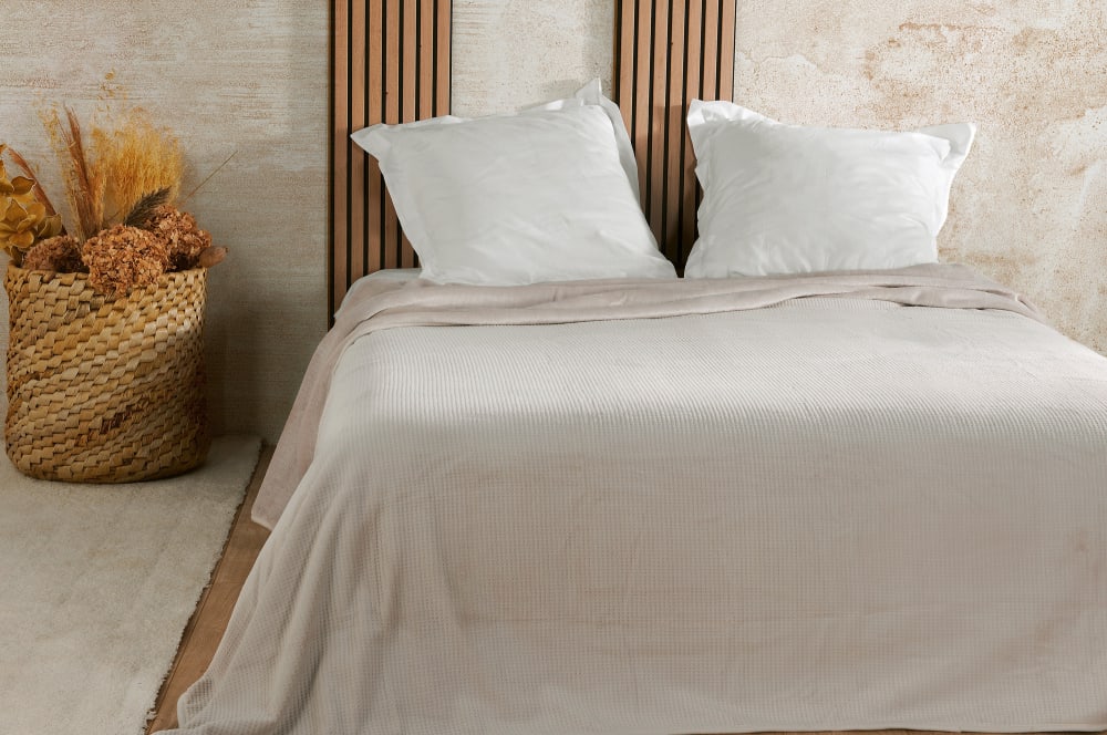 Couvre lit velours gaufré - 180x240cm - Ivoire