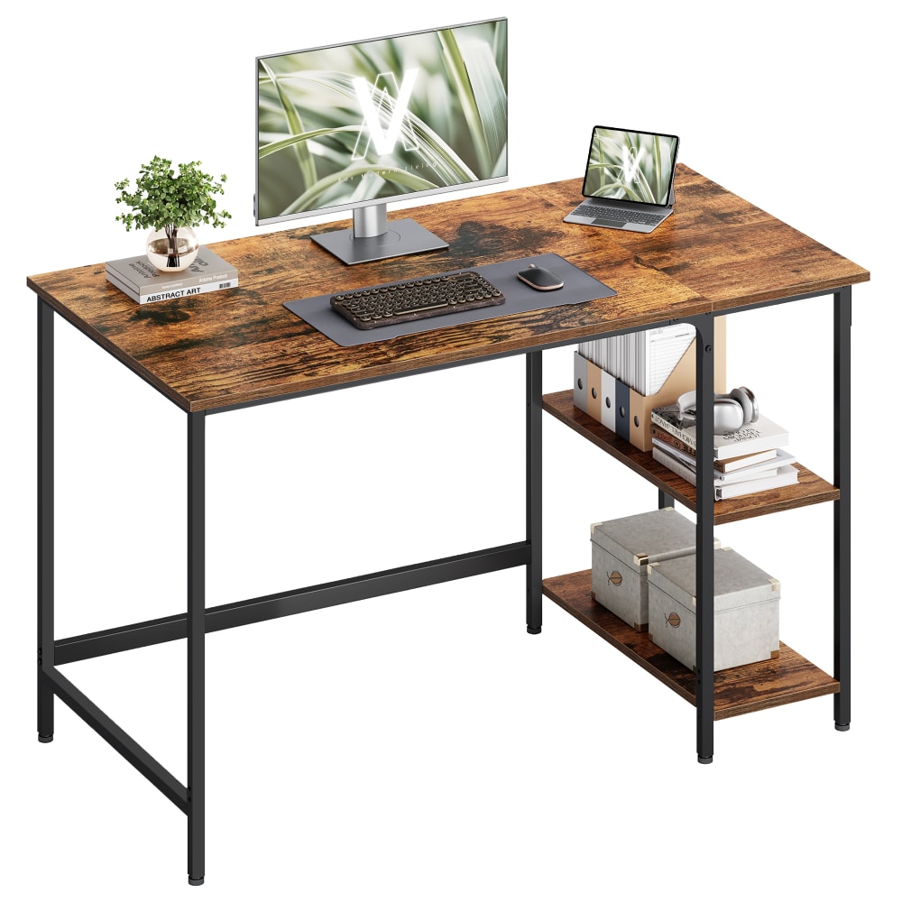 VASAGLE Bureau pour ordinateur pour chambre salon 120 x 60 cm marron et noir style industriel Marron Bois - 120x75x60cm