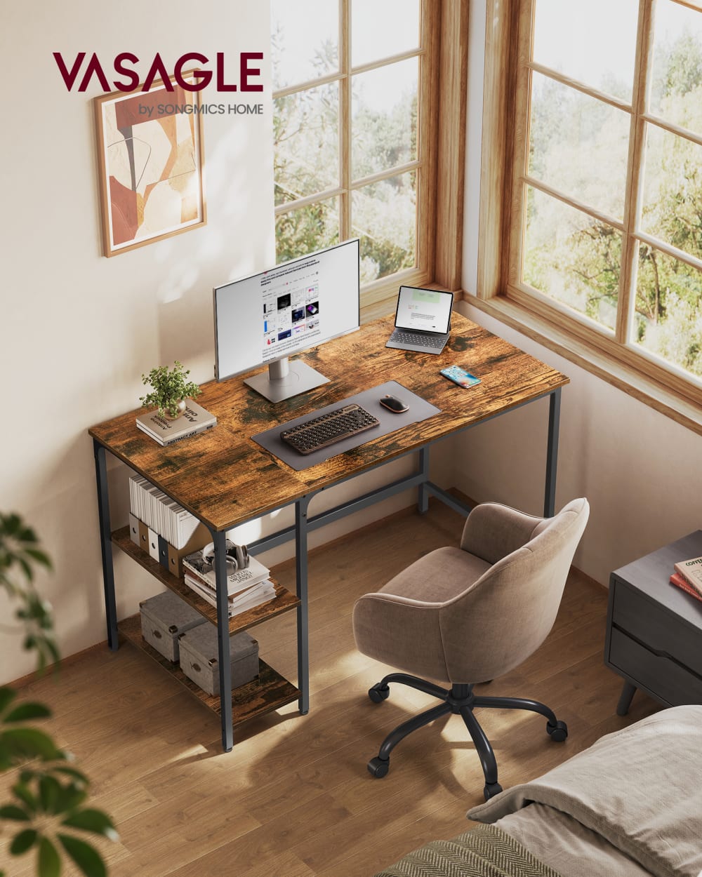 Bureau pour ordinateur pour chambre salon 120 x 60 cm marron et noir - Maisons du Monde